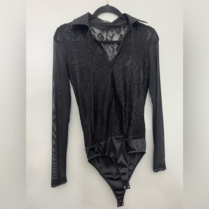 S BKE sheer black lace body suit